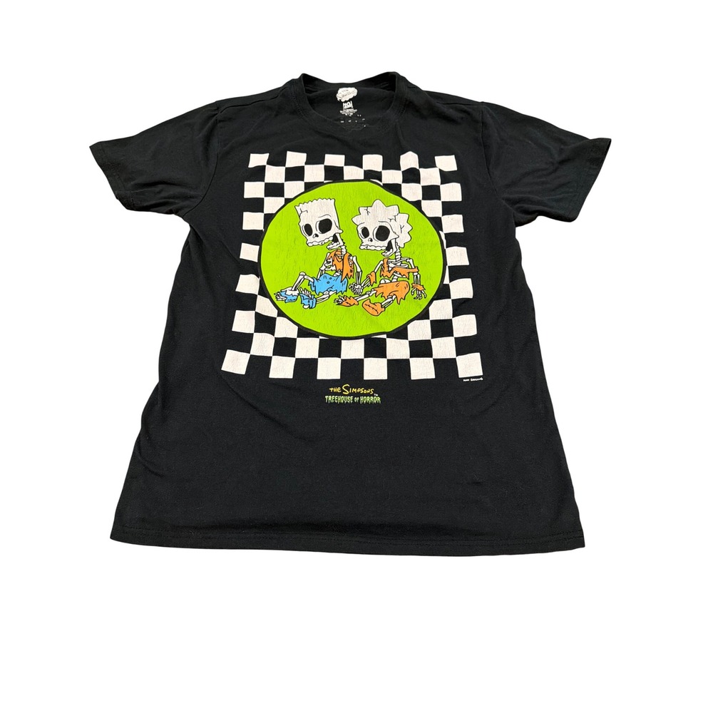 The Simpsons Treehouse of Horror Bart Lisa Skeleton Graphic T-Shirt Mens M Black